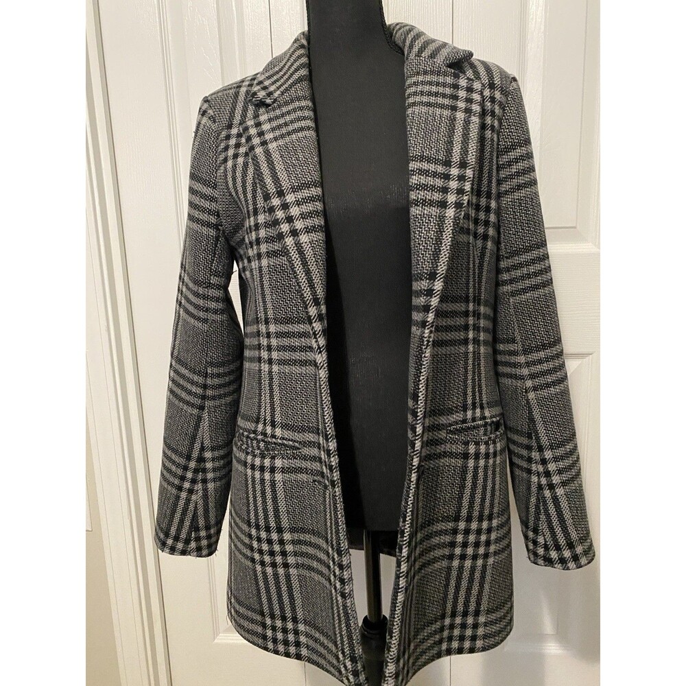 Abercrombie & Fitch  Coat Womens Medium Gray Houndstooth Wool Blend Mid-Length